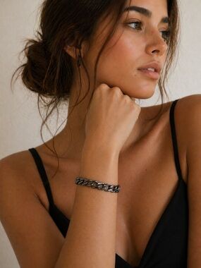 Marilyn Schiff Chain Link Cuff Bracelet – Gold, Silver, Dark Tone Options